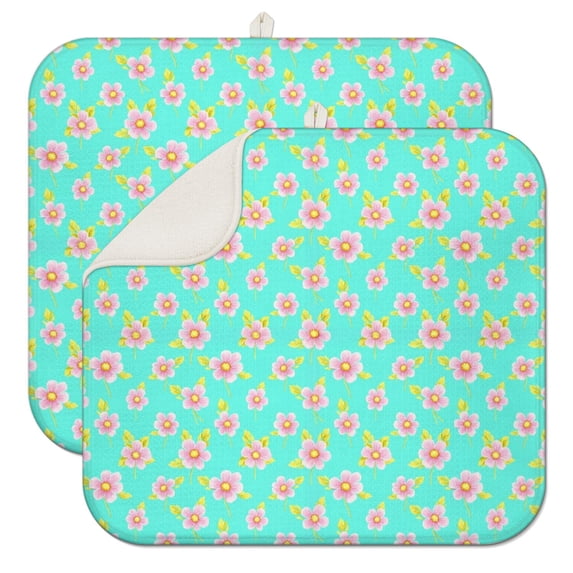 Pioneer Flower Floral Print Pattern Kitchen Dish Drying Mat 1 Pack, Ultra Absorbent Microfiber Drainer Mat, 16"x18"