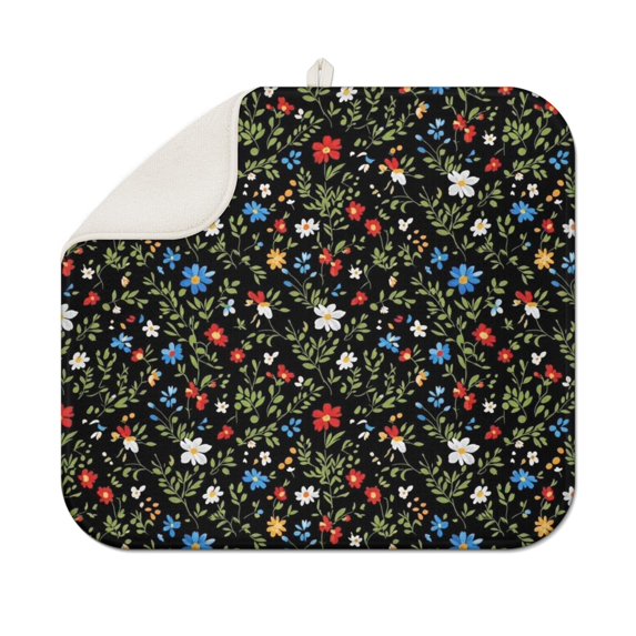 Pioneer Flower Floral Print Pattern Kitchen Dish Drying Mat 1 Pack, Ultra Absorbent Microfiber Drainer Mat, 16"x18"