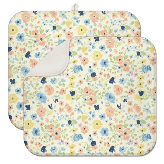 Pioneer Flower Floral Print Pattern Kitchen Dish Drying Mat 1 Pack, Ultra Absorbent Microfiber Drainer Mat, 16"x18"