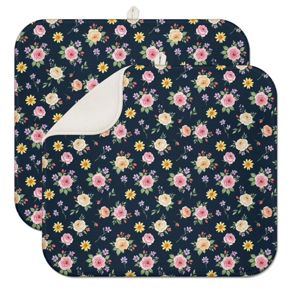 Pioneer Flower Floral Print Pattern Kitchen Dish Drying Mat 1 Pack, Ultra Absorbent Microfiber Drainer Mat, 16"x18"