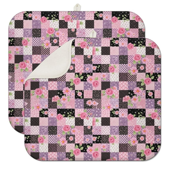 Pioneer Flower Floral Print Pattern Kitchen Dish Drying Mat 1 Pack, Ultra Absorbent Microfiber Drainer Mat, 16"x18"