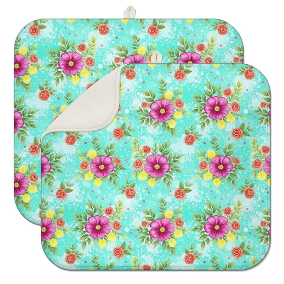 Pioneer Flower Floral Print Pattern Kitchen Dish Drying Mat 1 Pack, Ultra Absorbent Microfiber Drainer Mat, 16"x18"