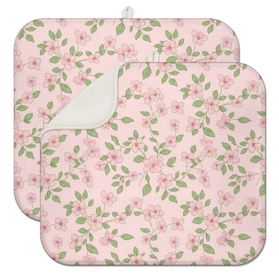 Pioneer Flower Floral Print Pattern Kitchen Dish Drying Mat 1 Pack, Ultra Absorbent Microfiber Drainer Mat, 16"x18"