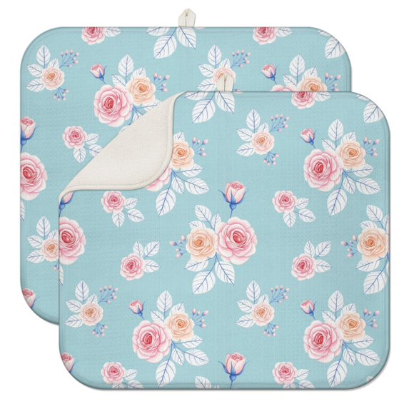 Pioneer Flower Floral Print Pattern Kitchen Dish Drying Mat 1 Pack, Ultra Absorbent Microfiber Drainer Mat, 16"x18"