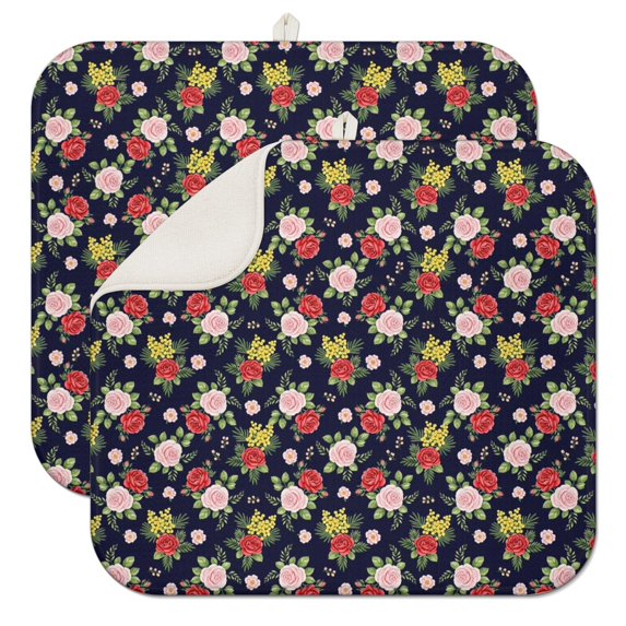 Pioneer Flower Floral Print Pattern Kitchen Dish Drying Mat 1 Pack, Ultra Absorbent Microfiber Drainer Mat, 16"x18"