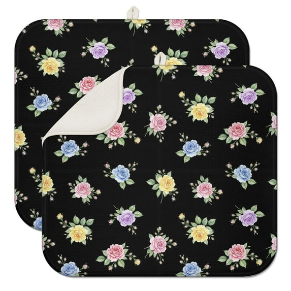 Pioneer Flower Floral Print Pattern Kitchen Dish Drying Mat 1 Pack, Ultra Absorbent Microfiber Drainer Mat, 16"x18"
