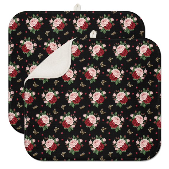 Pioneer Flower Floral Print Pattern Kitchen Dish Drying Mat 1 Pack, Ultra Absorbent Microfiber Drainer Mat, 16"x18"
