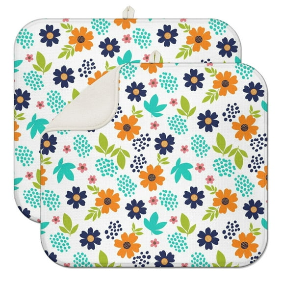 Pioneer Flower Floral Print Pattern Kitchen Dish Drying Mat 1 Pack, Ultra Absorbent Microfiber Drainer Mat, 16"x18"