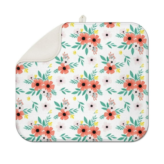 Pioneer Flower Floral Print Pattern Kitchen Dish Drying Mat 1 Pack, Ultra Absorbent Microfiber Drainer Mat, 16"x18"