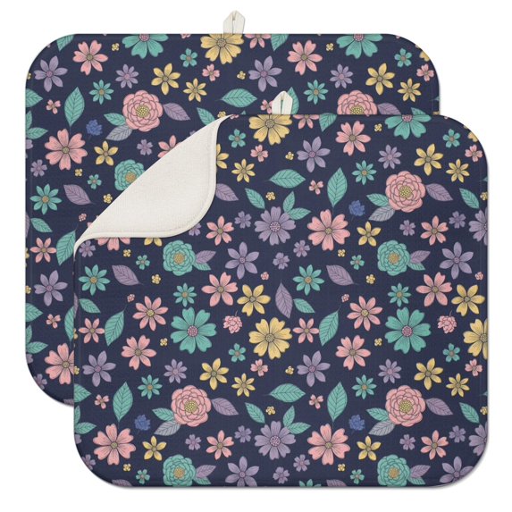 Pioneer Flower Floral Print Pattern Kitchen Dish Drying Mat 1 Pack, Ultra Absorbent Microfiber Drainer Mat, 16"x18"