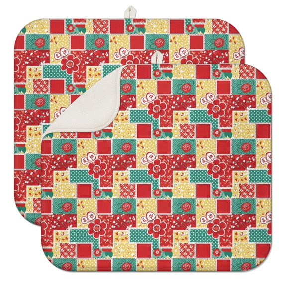 Pioneer Flower Floral Print Pattern Kitchen Dish Drying Mat 1 Pack, Ultra Absorbent Microfiber Drainer Mat, 16"x18"