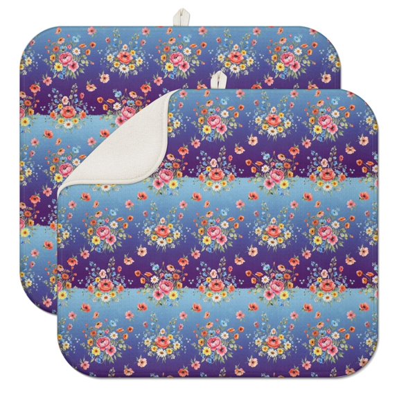 Pioneer Flower Floral Print Pattern Kitchen Dish Drying Mat 1 Pack, Ultra Absorbent Microfiber Drainer Mat, 16"x18"