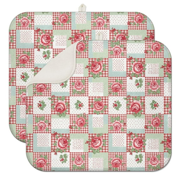 Pioneer Flower Floral Print Pattern Kitchen Dish Drying Mat 1 Pack, Ultra Absorbent Microfiber Drainer Mat, 16"x18"