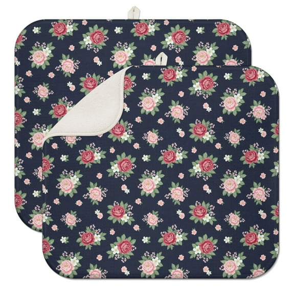 Pioneer Flower Floral Print Pattern Kitchen Dish Drying Mat 1 Pack, Ultra Absorbent Microfiber Drainer Mat, 16"x18"