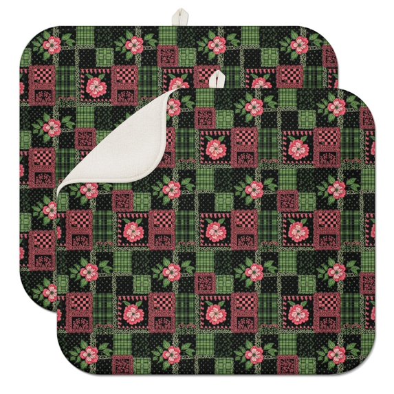 Pioneer Flower Floral Print Pattern Kitchen Dish Drying Mat 1 Pack, Ultra Absorbent Microfiber Drainer Mat, 16"x18"