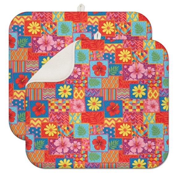 Pioneer Flower Floral Print Pattern Kitchen Dish Drying Mat 1 Pack, Ultra Absorbent Microfiber Drainer Mat, 16"x18"