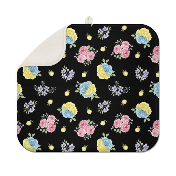 Pioneer Flower Floral Print Pattern Kitchen Dish Drying Mat 1 Pack, Ultra Absorbent Microfiber Drainer Mat, 16"x18"