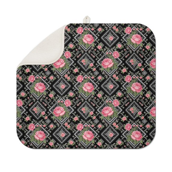 Pioneer Flower Floral Print Pattern Kitchen Dish Drying Mat 1 Pack, Ultra Absorbent Microfiber Drainer Mat, 16"x18"