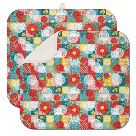 Pioneer Flower Floral Print Pattern Kitchen Dish Drying Mat 1 Pack, Ultra Absorbent Microfiber Drainer Mat, 16"x18"