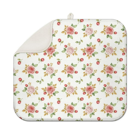 Pioneer Flower Floral Print Pattern Kitchen Dish Drying Mat 1 Pack, Ultra Absorbent Microfiber Drainer Mat, 16"x18"