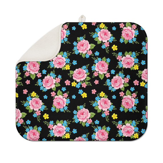 Pioneer Flower Floral Print Pattern Kitchen Dish Drying Mat 1 Pack, Ultra Absorbent Microfiber Drainer Mat, 16"x18"
