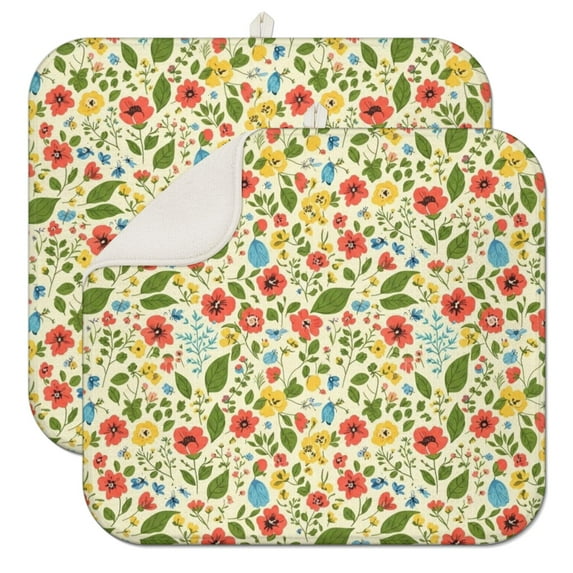 Pioneer Flower Floral Print Pattern Kitchen Dish Drying Mat 1 Pack, Ultra Absorbent Microfiber Drainer Mat, 16"x18"