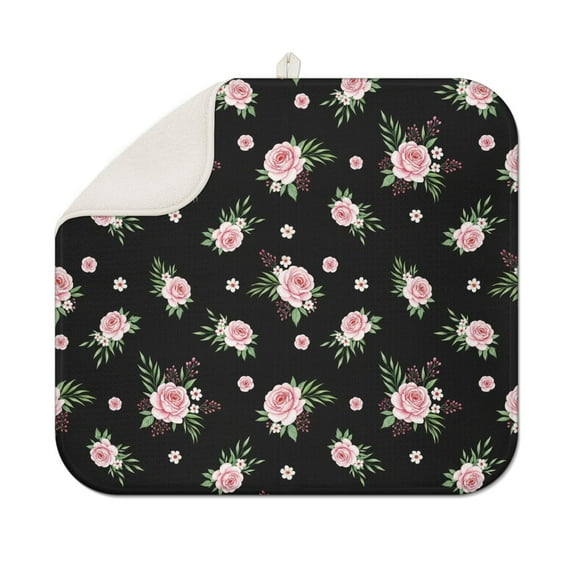 Pioneer Flower Floral Print Pattern Kitchen Dish Drying Mat 1 Pack, Ultra Absorbent Microfiber Drainer Mat, 16"x18"