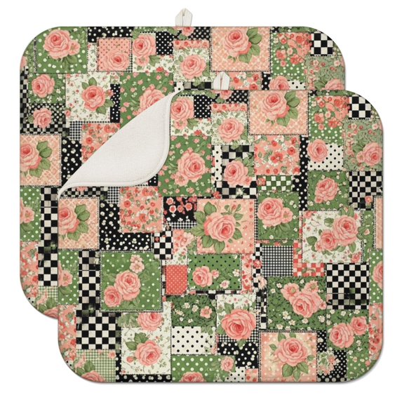 Pioneer Flower Floral Print Pattern Kitchen Dish Drying Mat 1 Pack, Ultra Absorbent Microfiber Drainer Mat, 16"x18"
