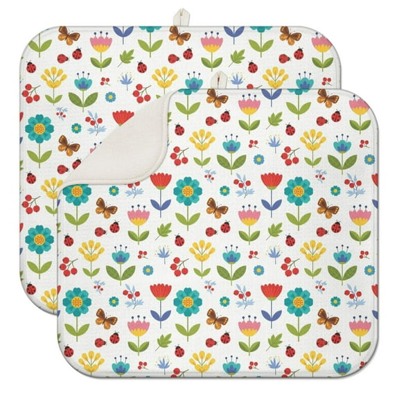 Pioneer Flower Floral Print Pattern Kitchen Dish Drying Mat 1 Pack, Ultra Absorbent Microfiber Drainer Mat, 16"x18"