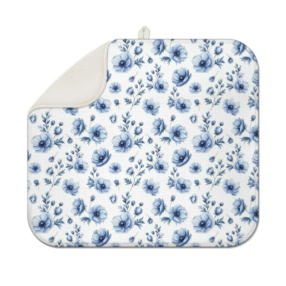 Pioneer Flower Floral Print Pattern Kitchen Dish Drying Mat 1 Pack, Ultra Absorbent Microfiber Drainer Mat, 16"x18"