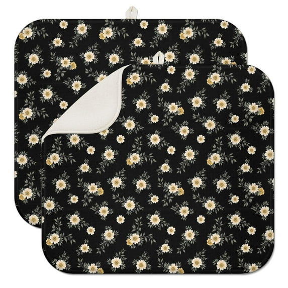 Pioneer Flower Floral Print Pattern Kitchen Dish Drying Mat 1 Pack, Ultra Absorbent Microfiber Drainer Mat, 16"x18"