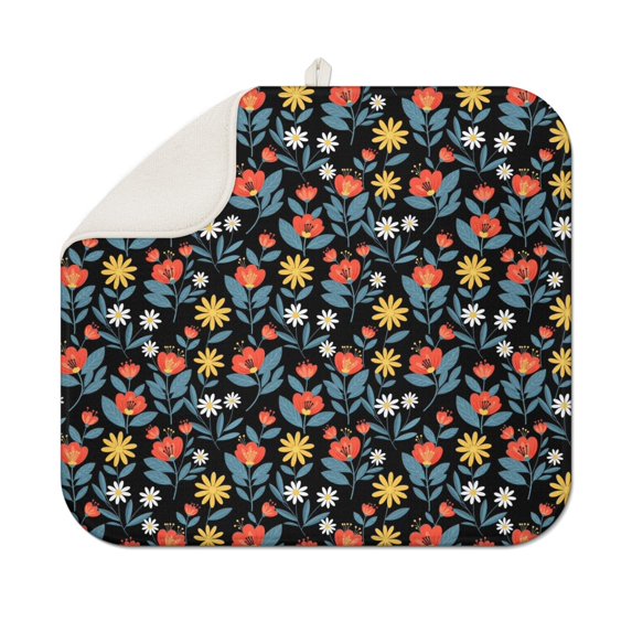 Pioneer Flower Floral Print Pattern Kitchen Dish Drying Mat 1 Pack, Ultra Absorbent Microfiber Drainer Mat, 16"x18"