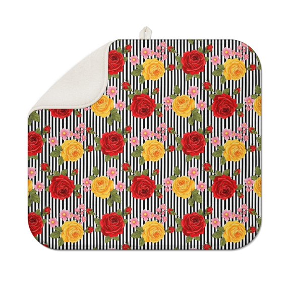 Pioneer Flower Floral Print Pattern Kitchen Dish Drying Mat 1 Pack, Ultra Absorbent Microfiber Drainer Mat, 16"x18"