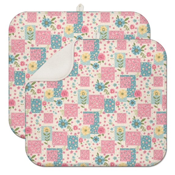 Pioneer Flower Floral Print Pattern Kitchen Dish Drying Mat 1 Pack, Ultra Absorbent Microfiber Drainer Mat, 16"x18"
