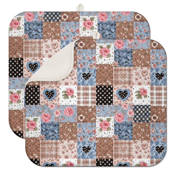 Pioneer Flower Floral Print Pattern Kitchen Dish Drying Mat 1 Pack, Ultra Absorbent Microfiber Drainer Mat, 16"x18"