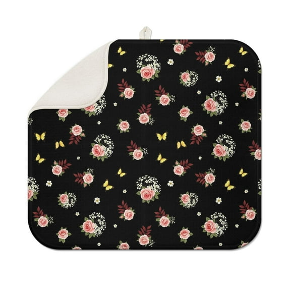 Pioneer Flower Floral Print Pattern Kitchen Dish Drying Mat 1 Pack, Ultra Absorbent Microfiber Drainer Mat, 16"x18"