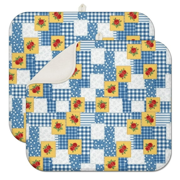 Pioneer Flower Floral Print Pattern Kitchen Dish Drying Mat 1 Pack, Ultra Absorbent Microfiber Drainer Mat, 16"x18"