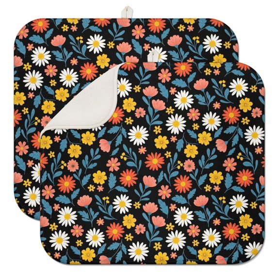 Pioneer Flower Floral Print Pattern Kitchen Dish Drying Mat 1 Pack, Ultra Absorbent Microfiber Drainer Mat, 16"x18"