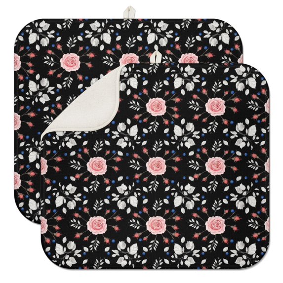 Pioneer Flower Floral Print Pattern Kitchen Dish Drying Mat 1 Pack, Ultra Absorbent Microfiber Drainer Mat, 16"x18"