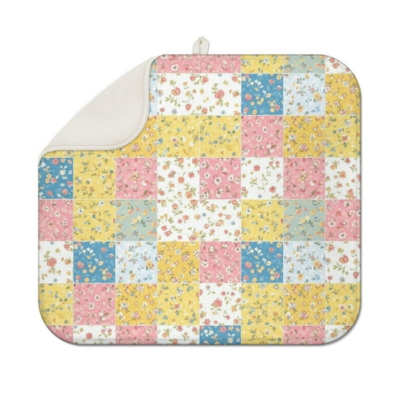 Pioneer Flower Floral Print Pattern Kitchen Dish Drying Mat 1 Pack, Ultra Absorbent Microfiber Drainer Mat, 16"x18"