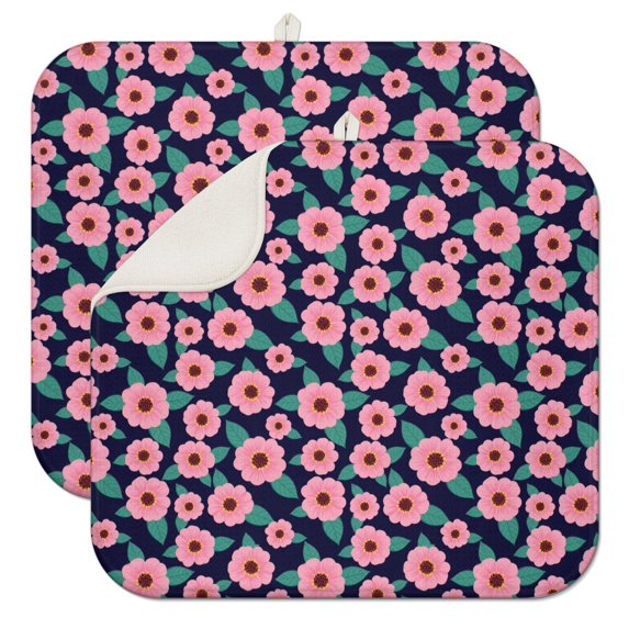 Pioneer Flower Floral Print Pattern Kitchen Dish Drying Mat 1 Pack, Ultra Absorbent Microfiber Drainer Mat, 16"x18"