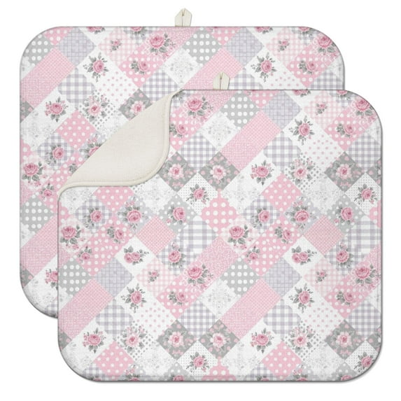 Pioneer Flower Floral Print Pattern Kitchen Dish Drying Mat 1 Pack, Ultra Absorbent Microfiber Drainer Mat, 16"x18"