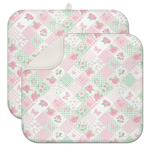 Pioneer Flower Floral Print Pattern Kitchen Dish Drying Mat 1 Pack, Ultra Absorbent Microfiber Drainer Mat, 16"x18"