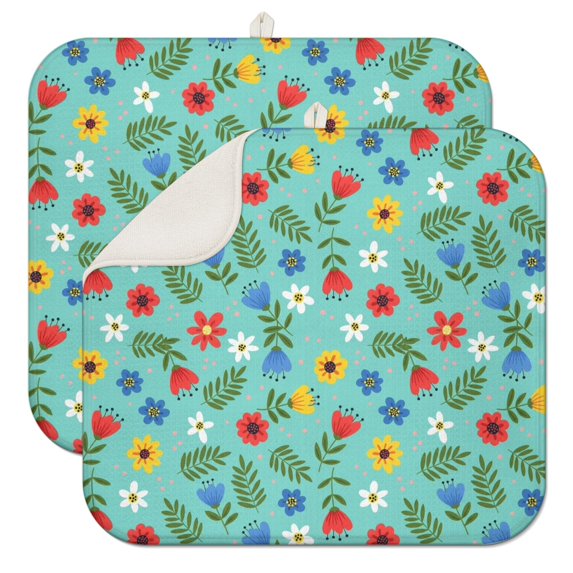 Pioneer Flower Floral Print Pattern Kitchen Dish Drying Mat 1 Pack, Ultra Absorbent Microfiber Drainer Mat, 16"x18"