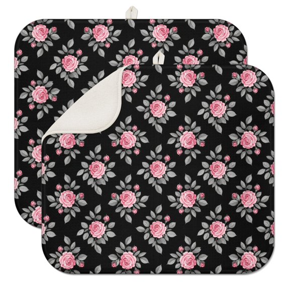Pioneer Flower Floral Print Pattern Kitchen Dish Drying Mat 1 Pack, Ultra Absorbent Microfiber Drainer Mat, 16"x18"