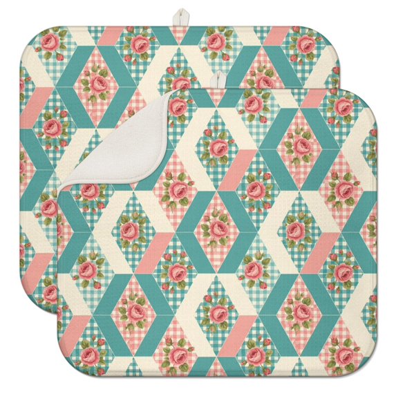 Pioneer Flower Floral Print Pattern Kitchen Dish Drying Mat 1 Pack, Ultra Absorbent Microfiber Drainer Mat, 16"x18"