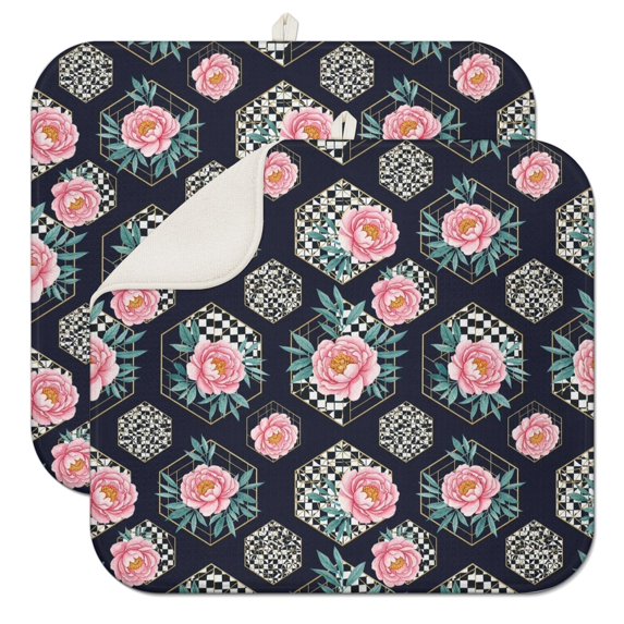 Pioneer Flower Floral Print Pattern Kitchen Dish Drying Mat 1 Pack, Ultra Absorbent Microfiber Drainer Mat, 16"x18"