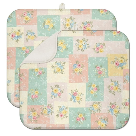 Pioneer Flower Floral Print Pattern Kitchen Dish Drying Mat 1 Pack, Ultra Absorbent Microfiber Drainer Mat, 16"x18"