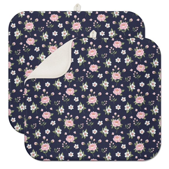 Pioneer Flower Floral Print Pattern Kitchen Dish Drying Mat 1 Pack, Ultra Absorbent Microfiber Drainer Mat, 16"x18"