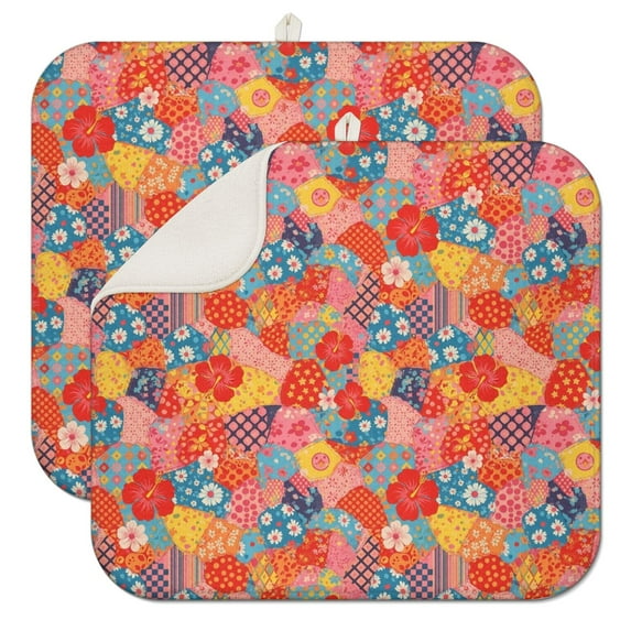 Pioneer Flower Floral Print Pattern Kitchen Dish Drying Mat 1 Pack, Ultra Absorbent Microfiber Drainer Mat, 16"x18"